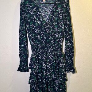Michael Kors Green and Black Floral Long Sleeve Dress